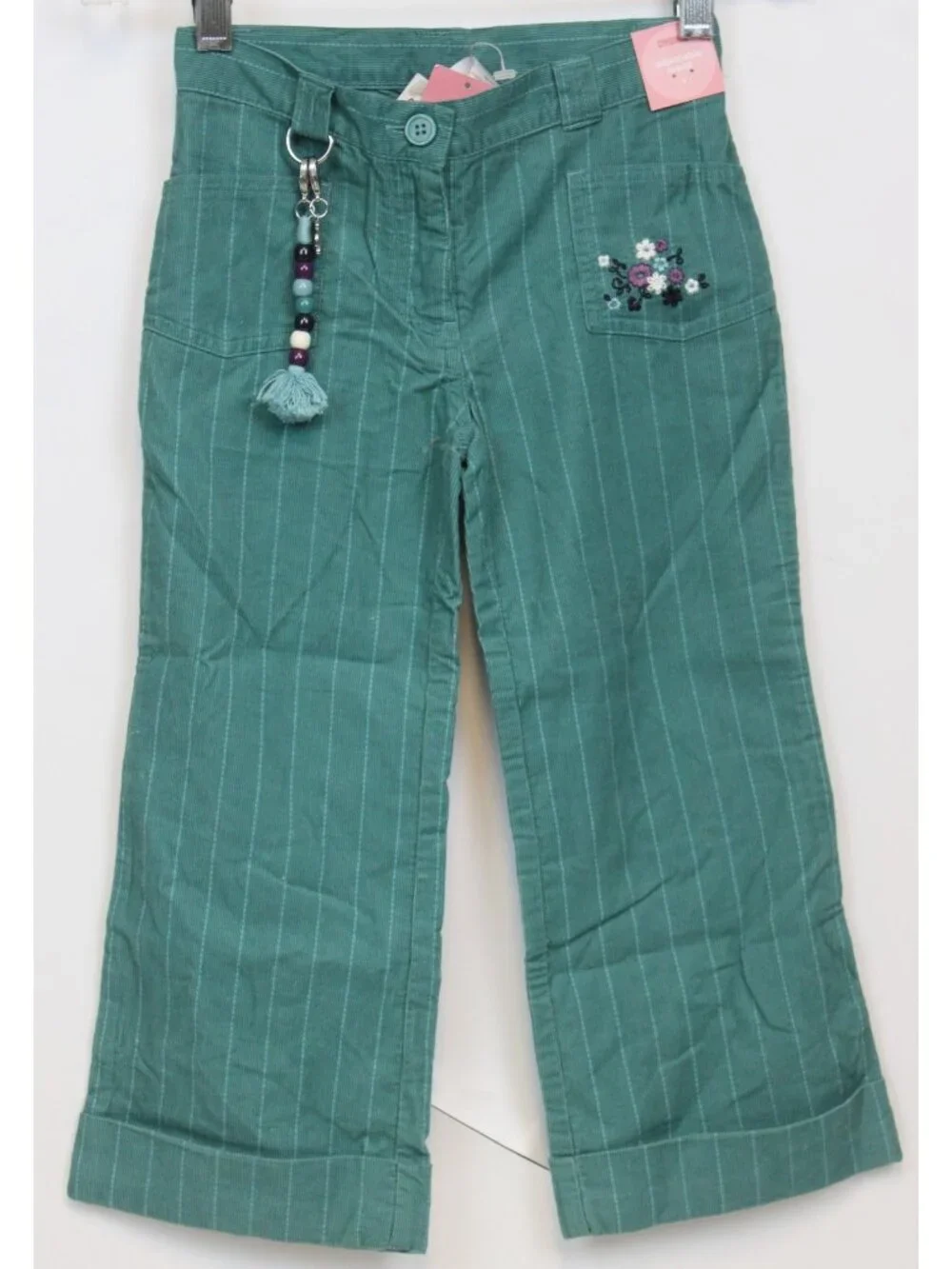 2006 Gymboree Pretty in Plum Pinstriped Pants sz 4 Embroidered Flower Bead Charm